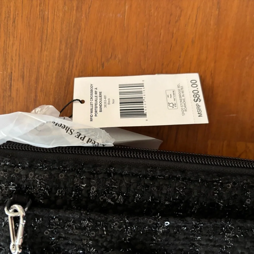 NWT Vera Bradley RFID Crossbody Wallet - black sparkle crossbody purse clutch - Picture 9 of 12